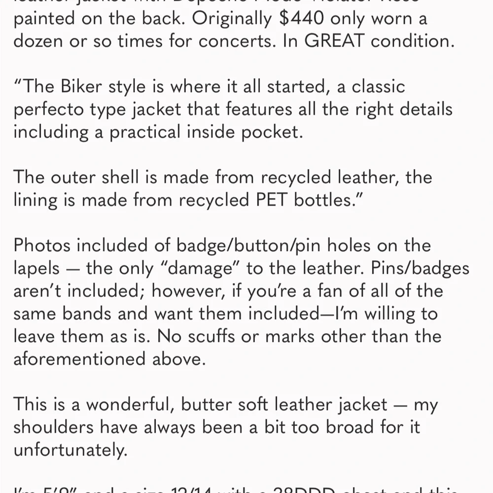 Deadwood Depeche Mode Leather Jacket size 44 (size 12/XXL). - Picture 2 of 8
